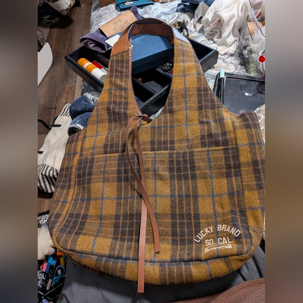 Lucky Brand Checkered Brown and Yellow Hobo Bag